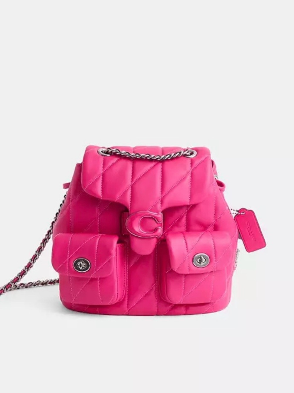 Coach Quilted Hot Pink Mini Backpack with Chain Strap